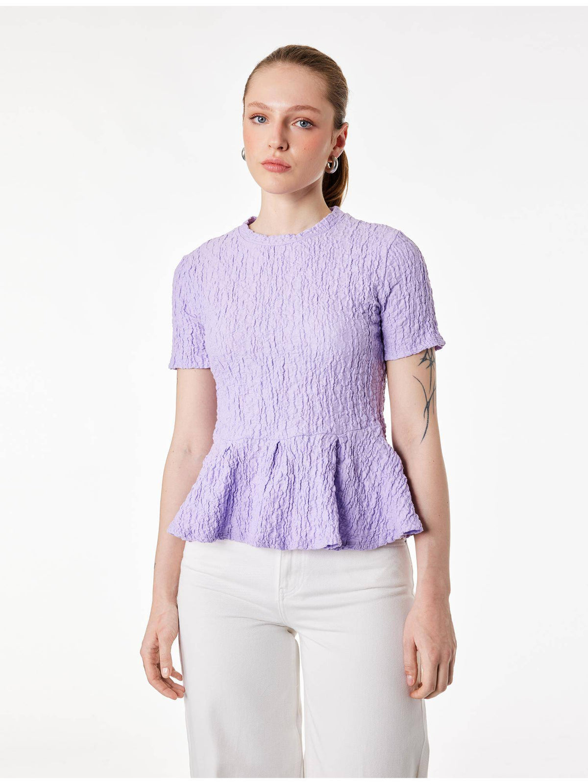 Womens Purple Textured Peplum Top | pt51 - view 1