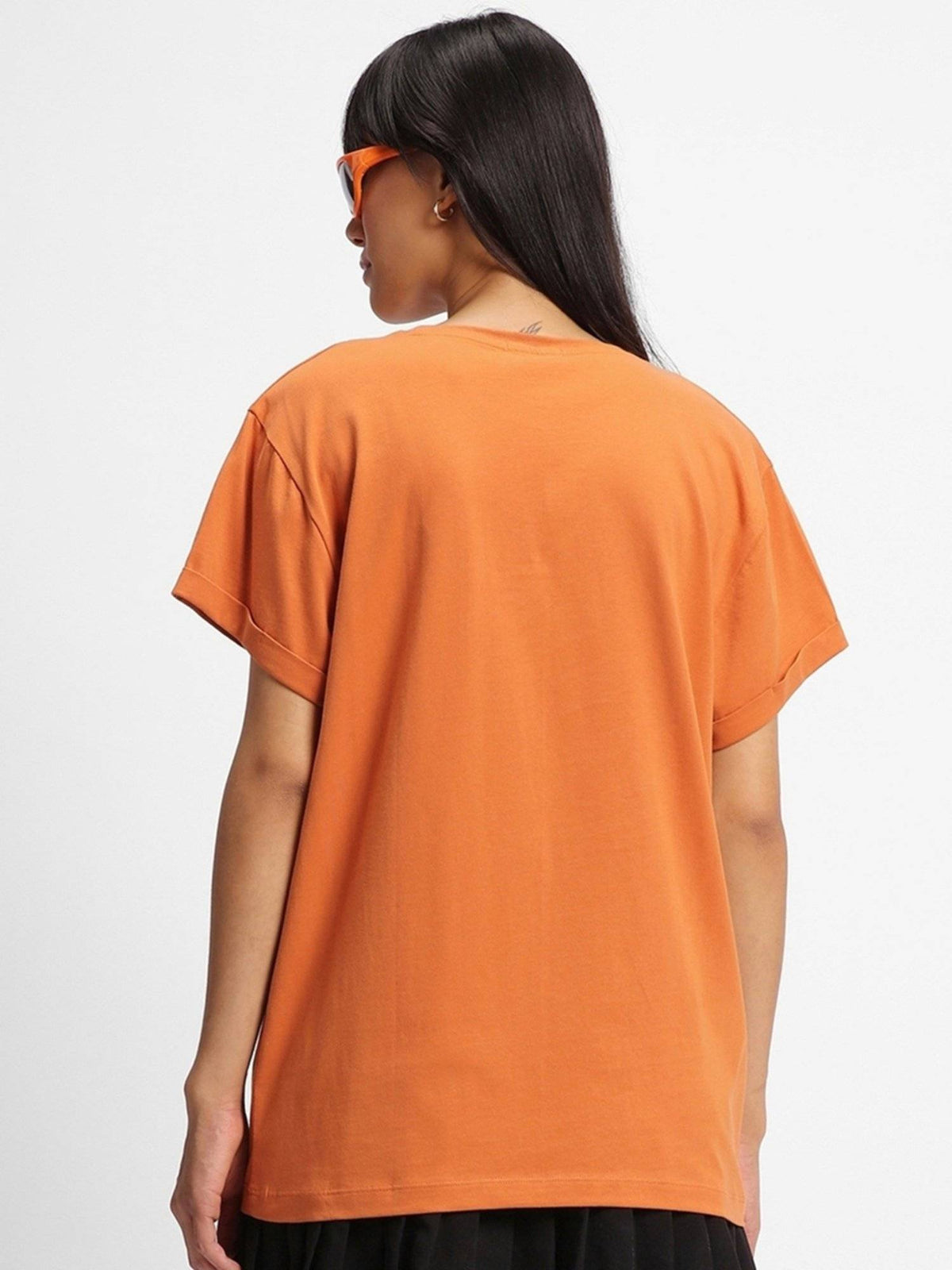 Women's Caramel Orange Vibe Garden Graphic Printed Boyfriend T-shirt | TS56 - view 3