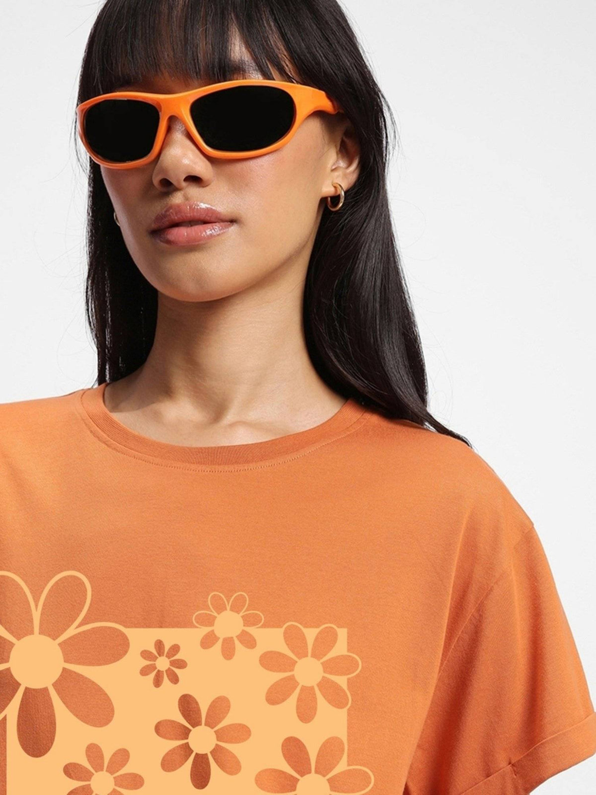 Women's Caramel Orange Vibe Garden Graphic Printed Boyfriend T-shirt | TS56 - view 5