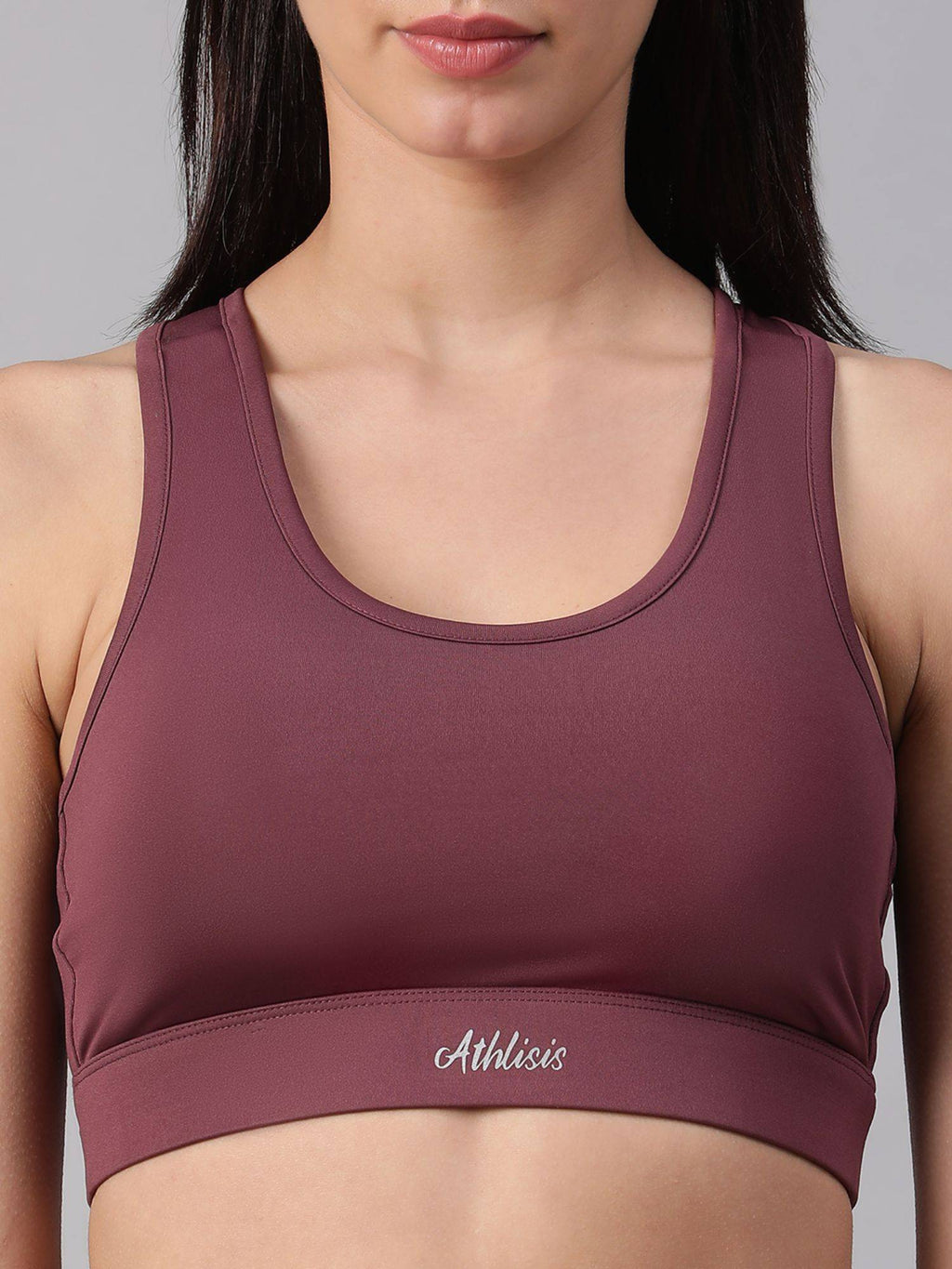 Dark Mauve Non-Wired Removable Padding Sports Bra | sb09 - view 6