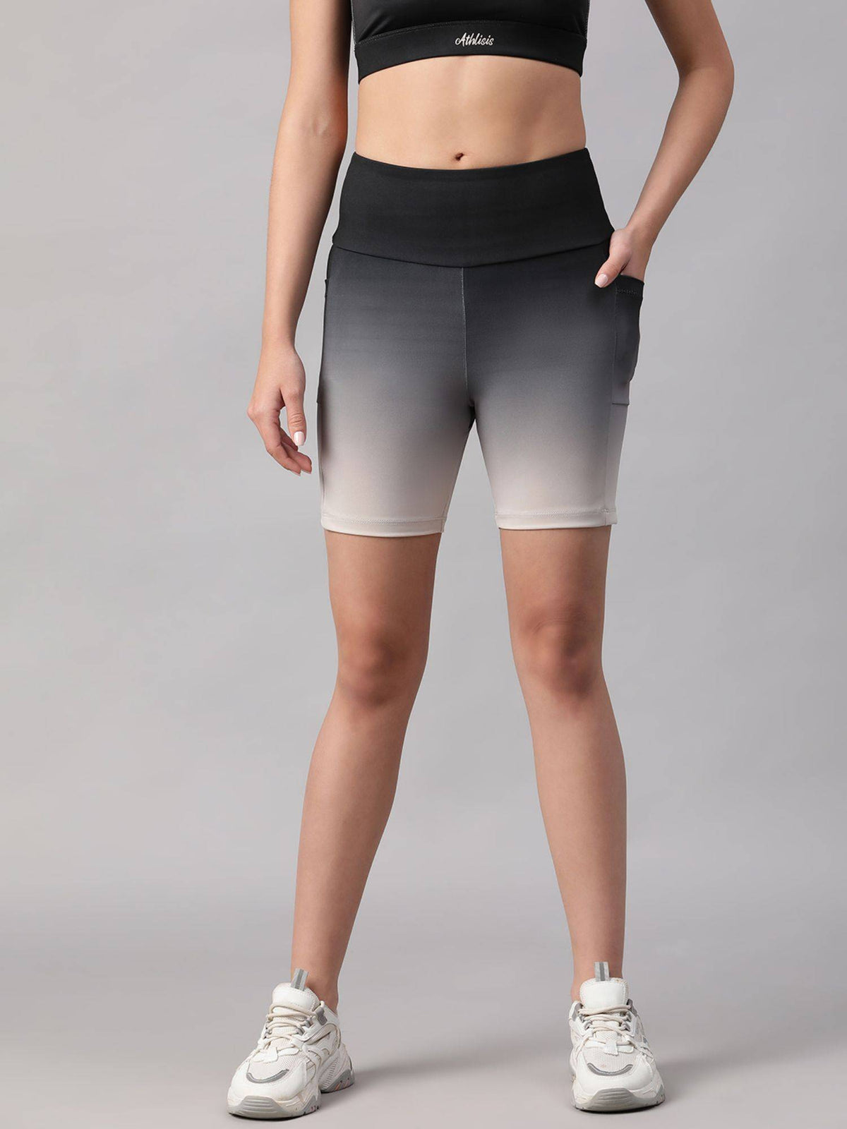 Women Green Mid Waist Fitness Ombre Shorts - view 22