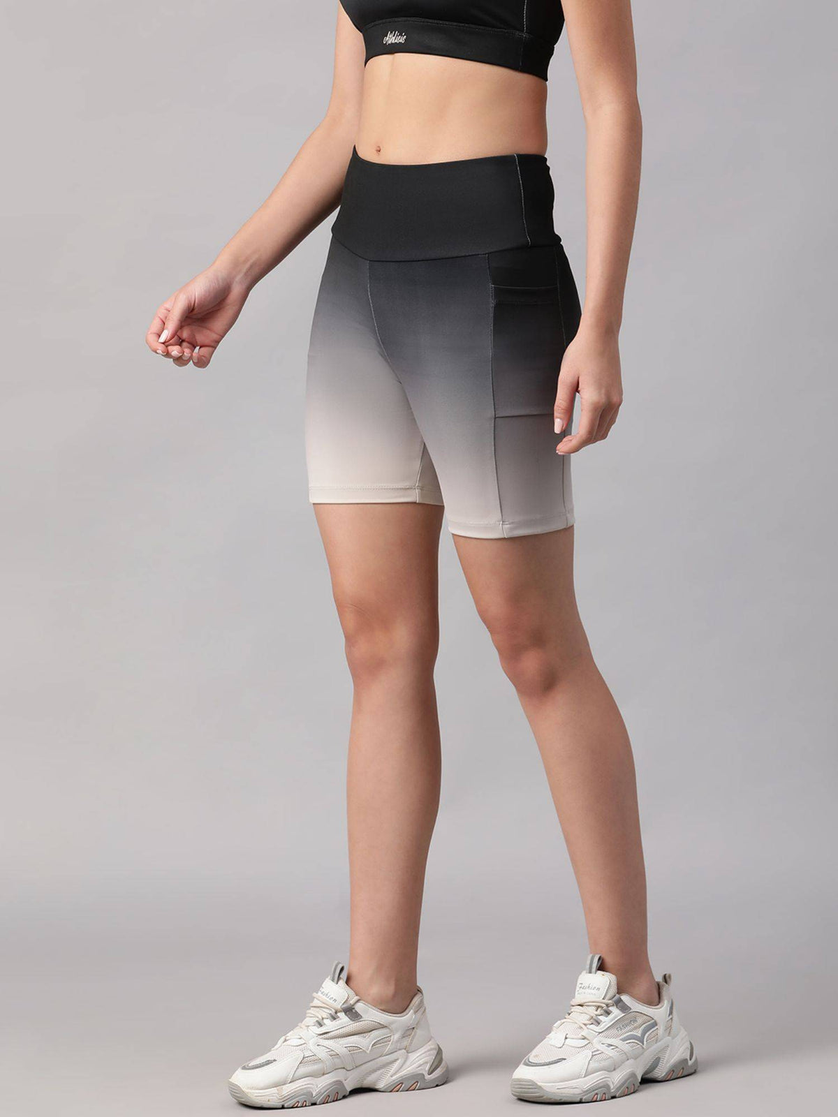 Women Black Mid Waist Fitness Ombre Shorts - view 2