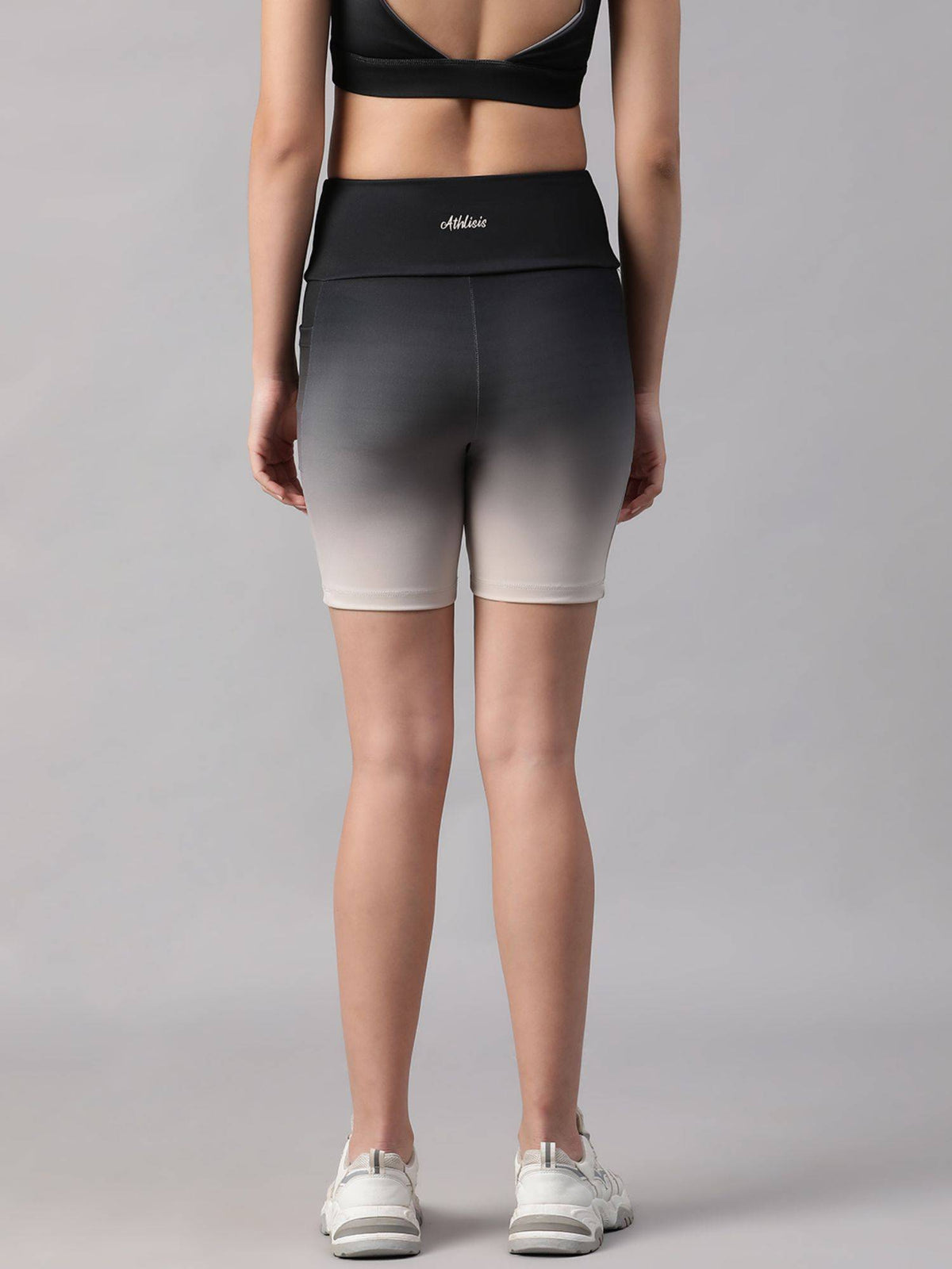 Women Black Mid Waist Fitness Ombre Shorts - view 4