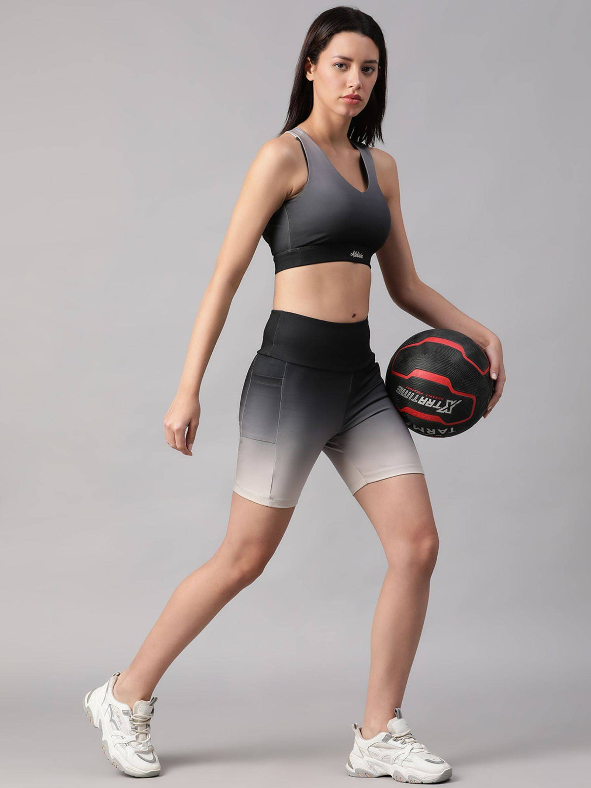 Women Black Mid Waist Fitness Ombre Shorts - view 5