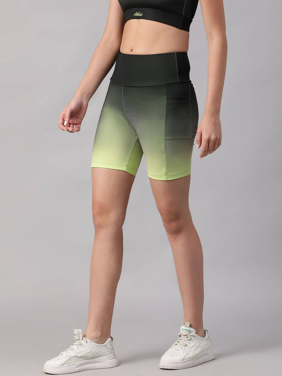 Women Green Mid Waist Fitness Ombre Shorts - view 2