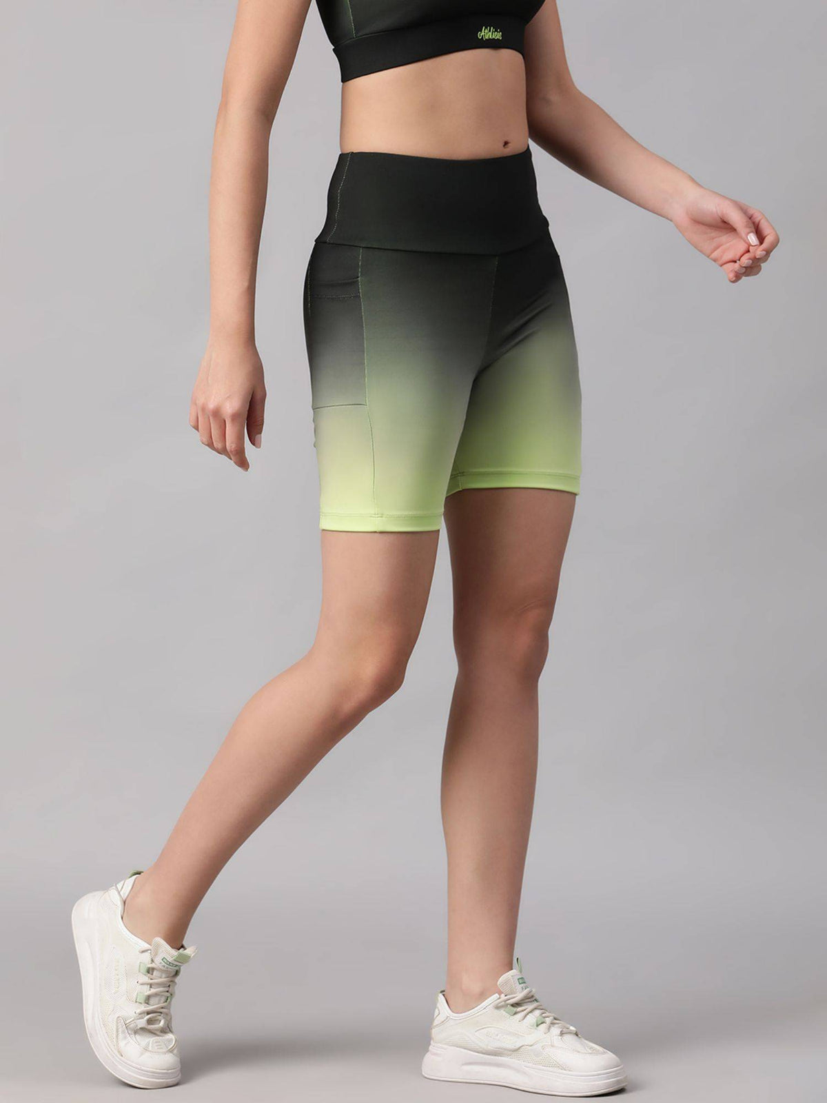 Women Green Mid Waist Fitness Ombre Shorts - view 3