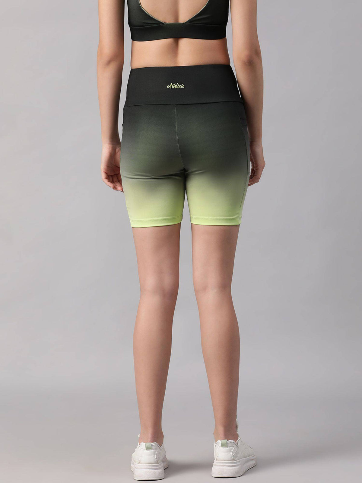 Women Green Mid Waist Fitness Ombre Shorts - view 4