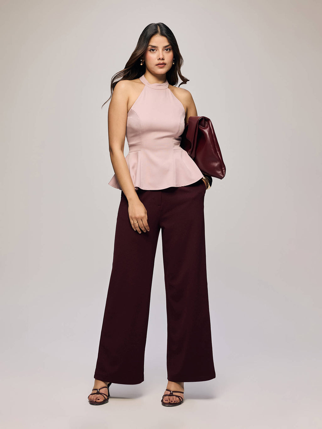 Pink High Halter Neck Peplum Top | HT67 - view 4