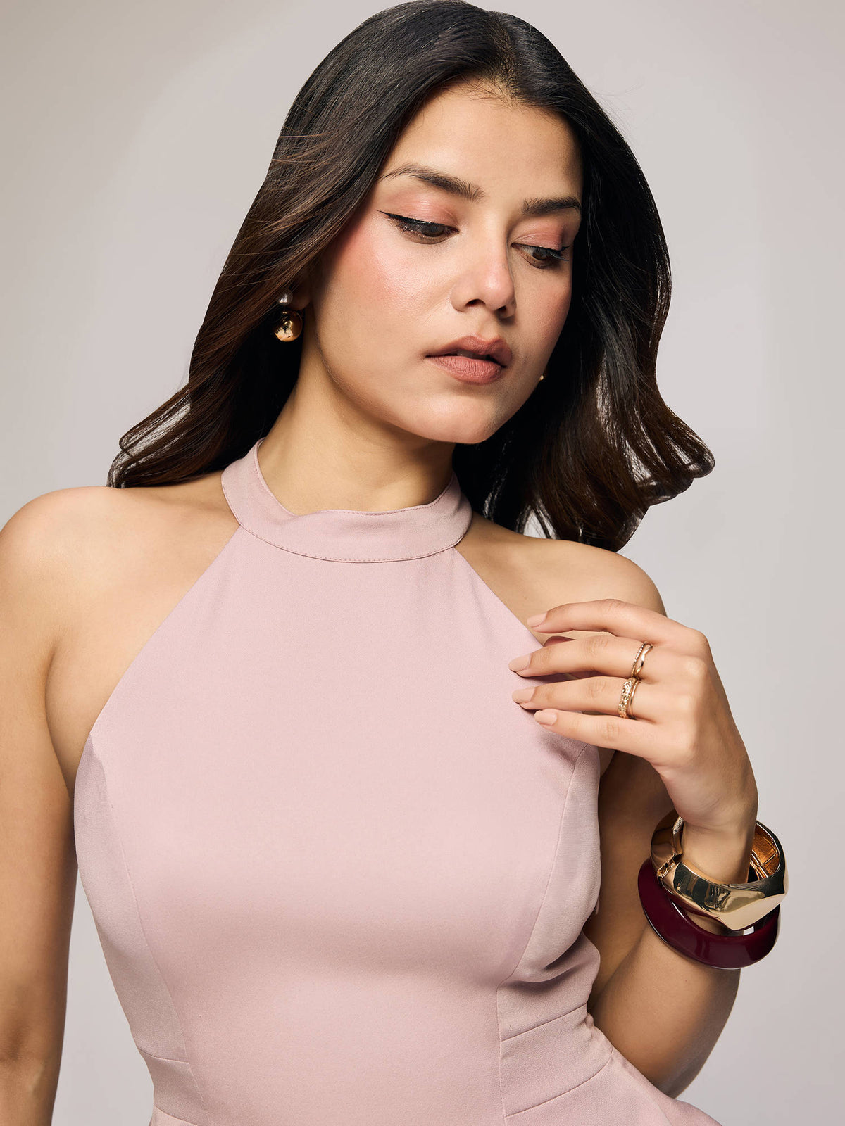 Pink High Halter Neck Peplum Top | pt51 - view 5