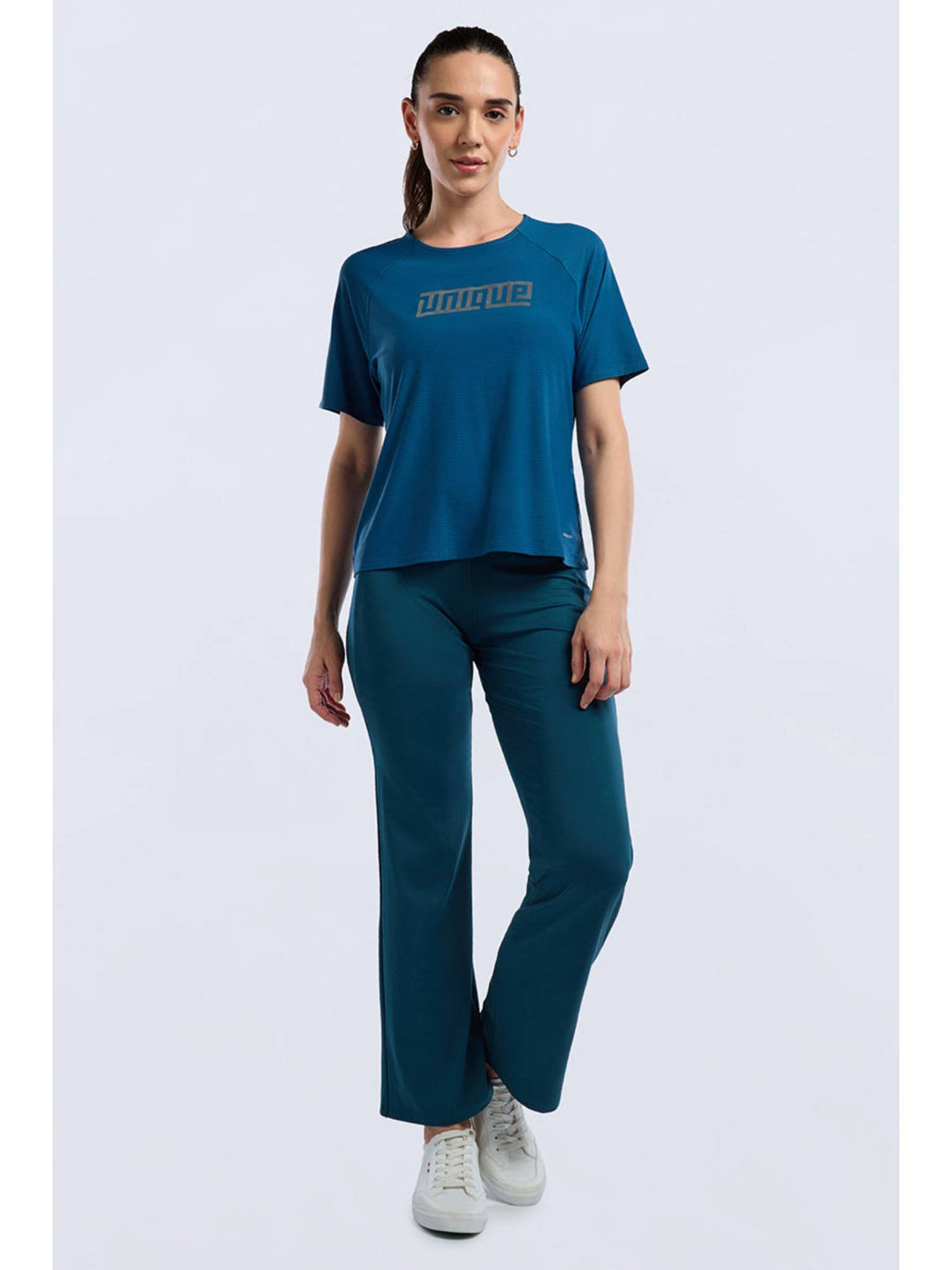 Women Teal Base Full Mesh Workout T-Shirt | TT89 - view 4