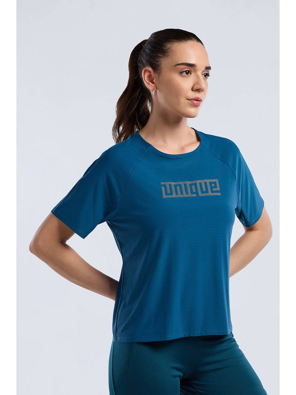 Women Teal Base Full Mesh Workout T-Shirt | TT89 - view 6
