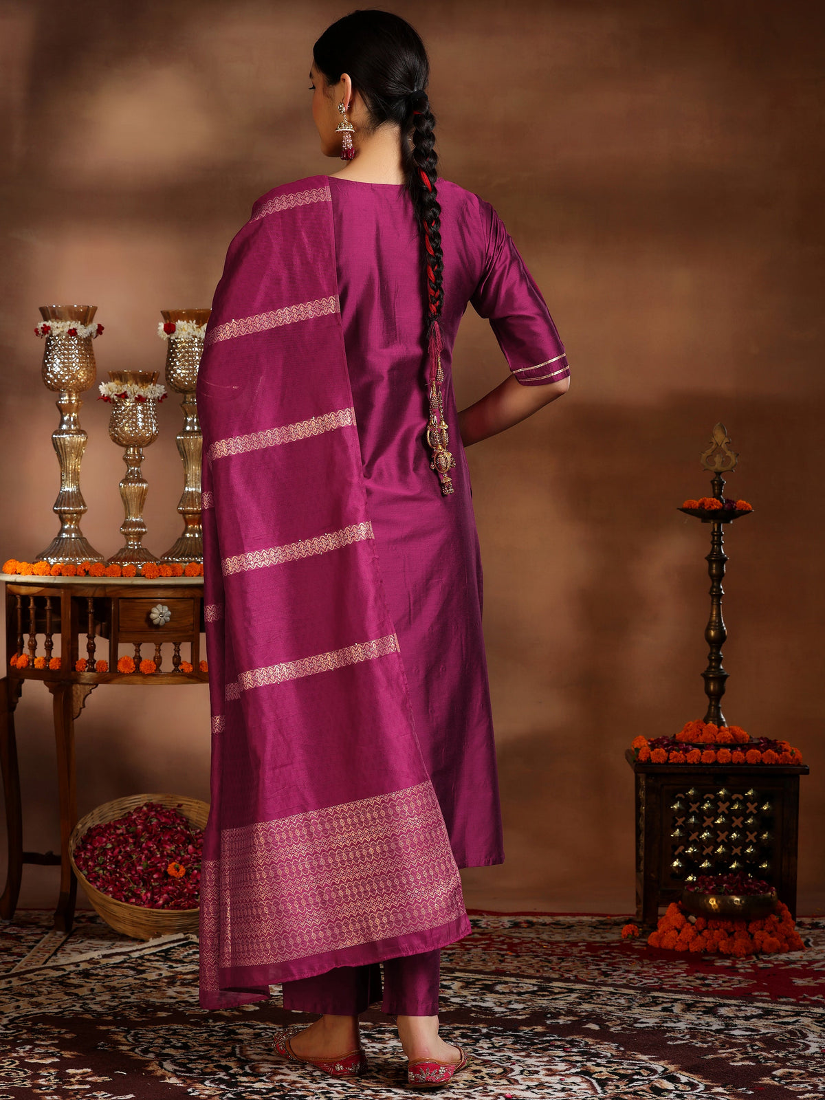 Gerua Pink Embroidered Silk Blend Straight Suit With Dupatta