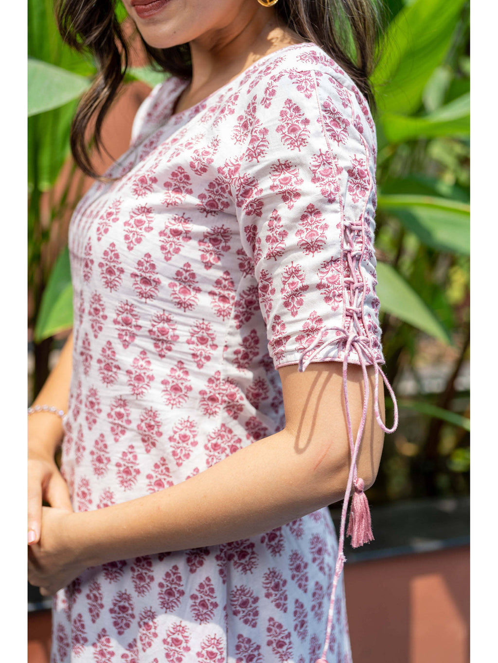 White Pure Cotton Block Printed Kurta With Inner (Set of 2) | FY93 - view 3