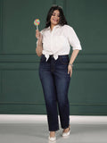 Womens Plus Size Straight Fit Mid Blue Jeans | ST23 - view 1