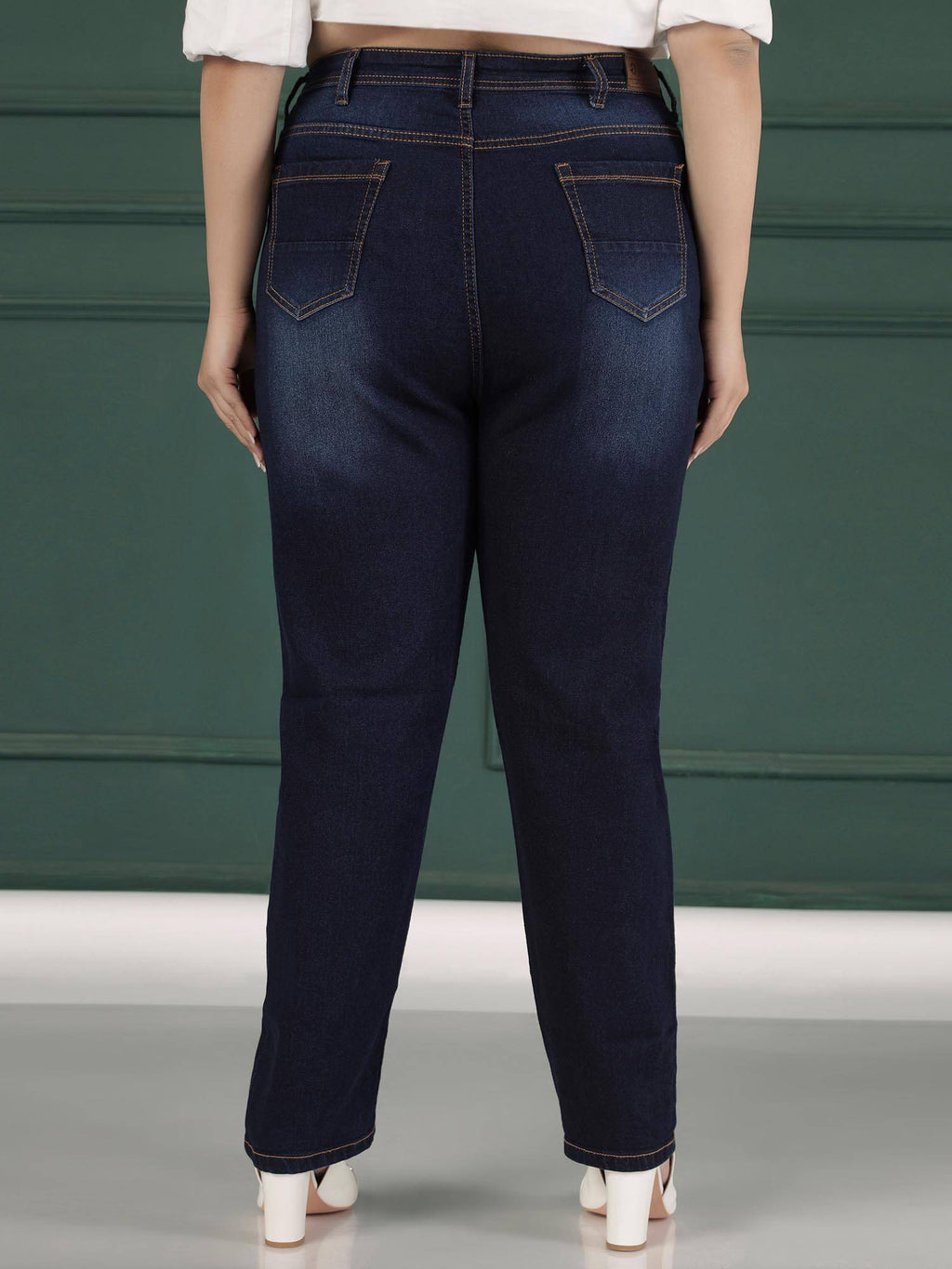 Womens Plus Size Straight Fit Mid Blue Jeans | ST23 - view 2