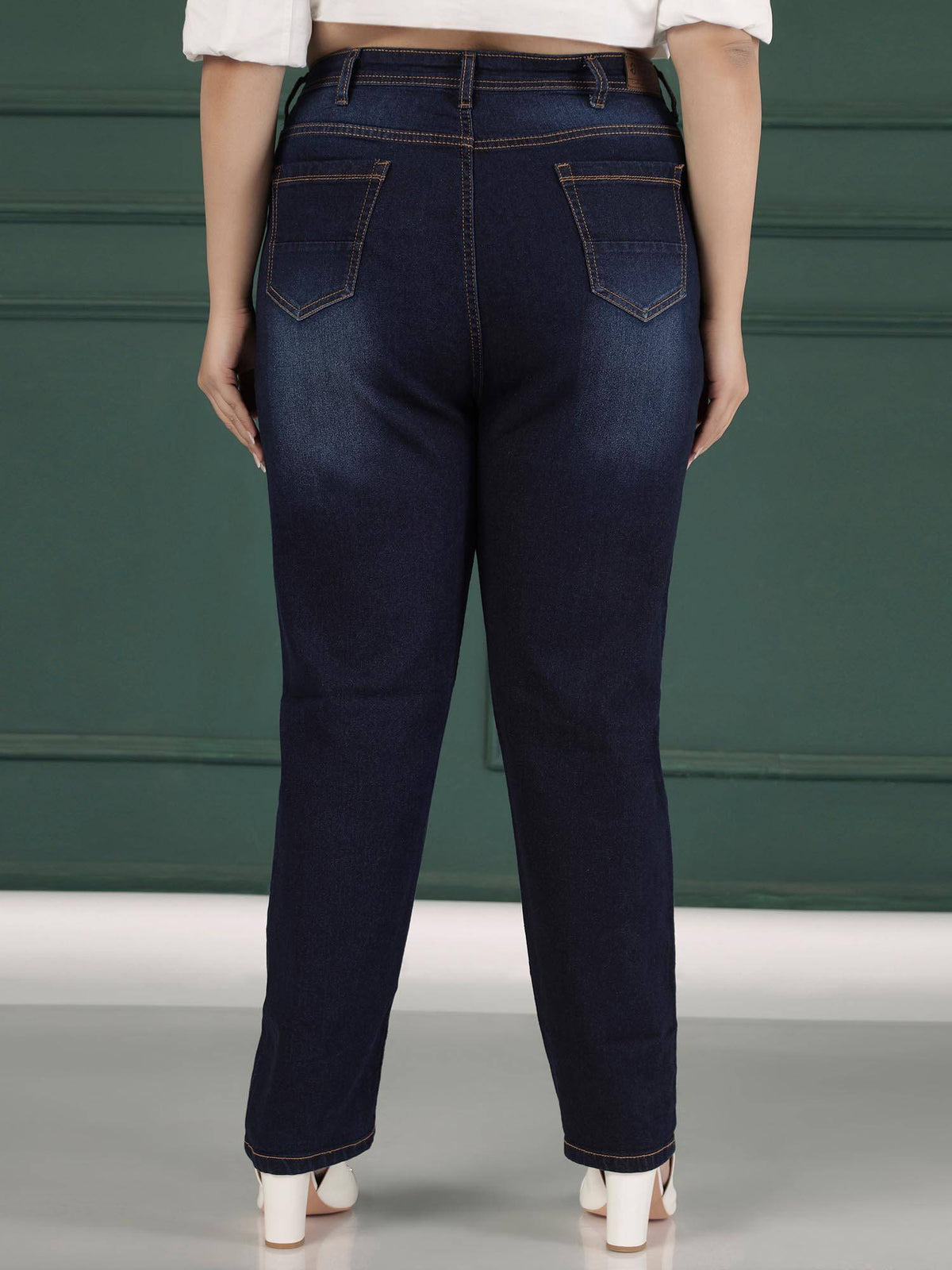 Womens Plus Size Straight Fit Mid Blue Jeans | ST23 - view 2