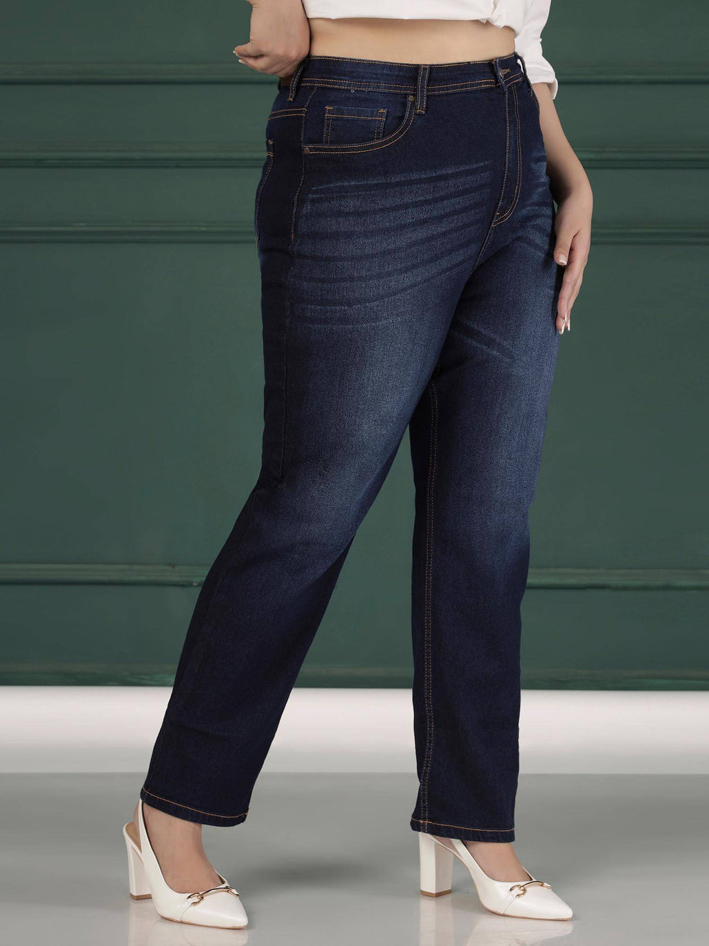 Womens Plus Size Straight Fit Mid Blue Jeans | ST23 - view 3