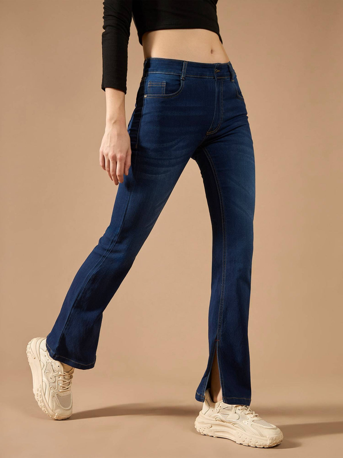 Women Blue Flared Mid Rise Stretchable Denim Jeans | BT10 - view 2
