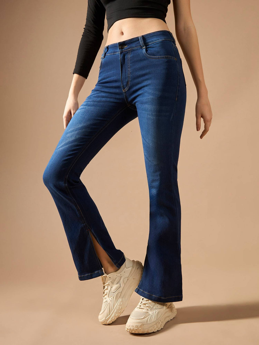 Women Blue Flared Mid Rise Stretchable Denim Jeans | BT10 - view 3