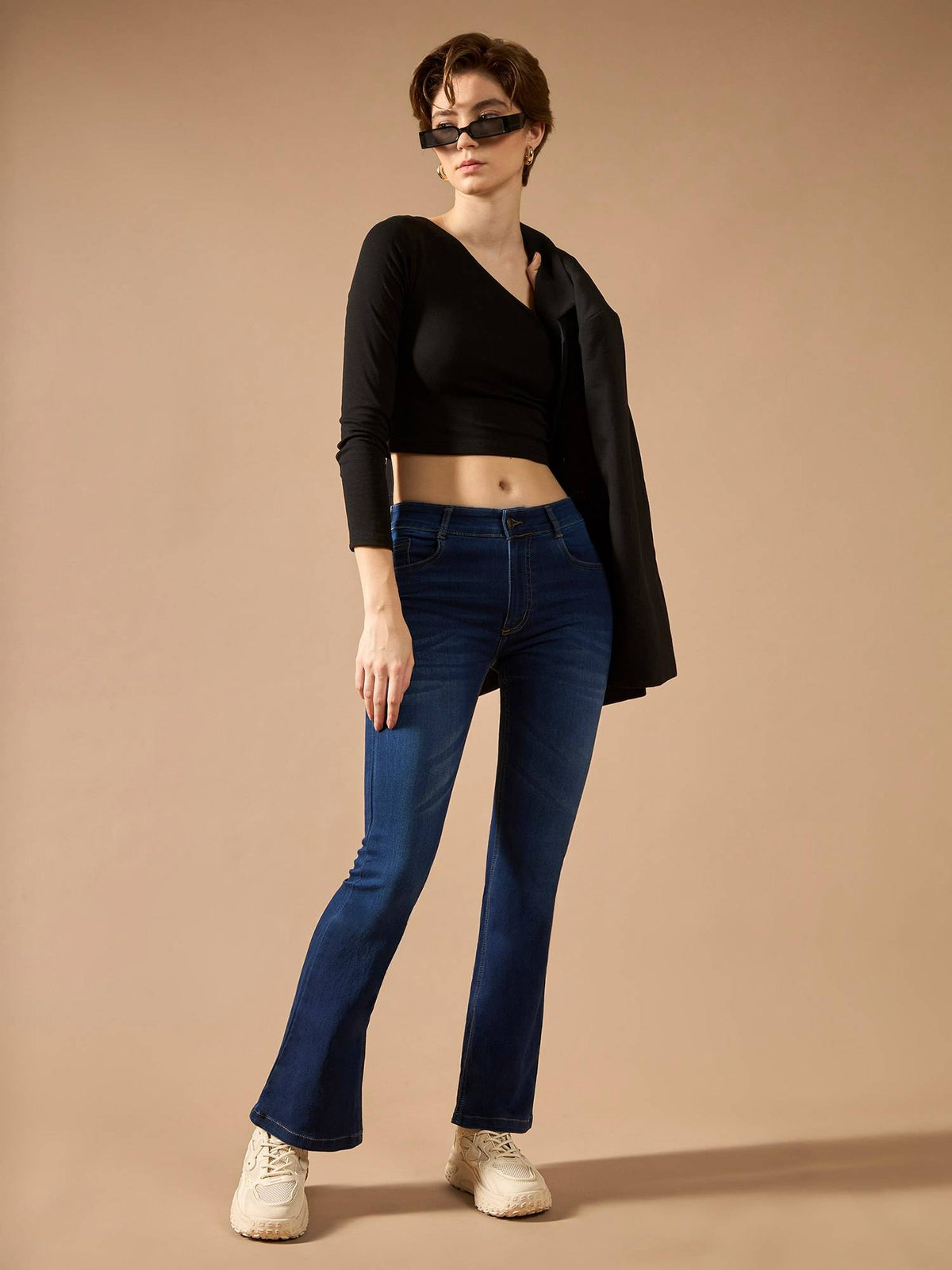 Women Blue Flared Mid Rise Stretchable Denim Jeans | BT10 - view 6