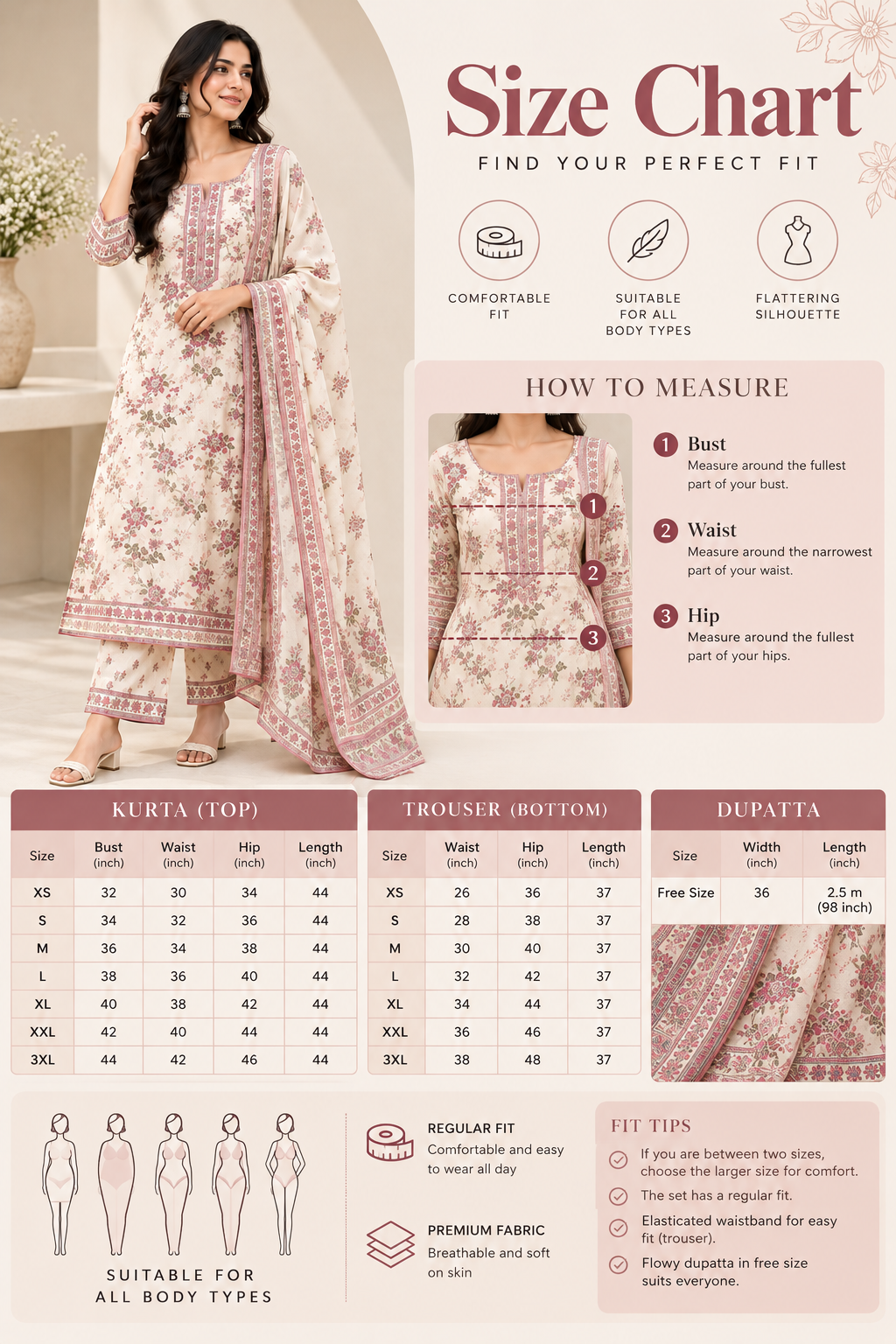 Ivory Floral Kurta Set with Printed Dupatta