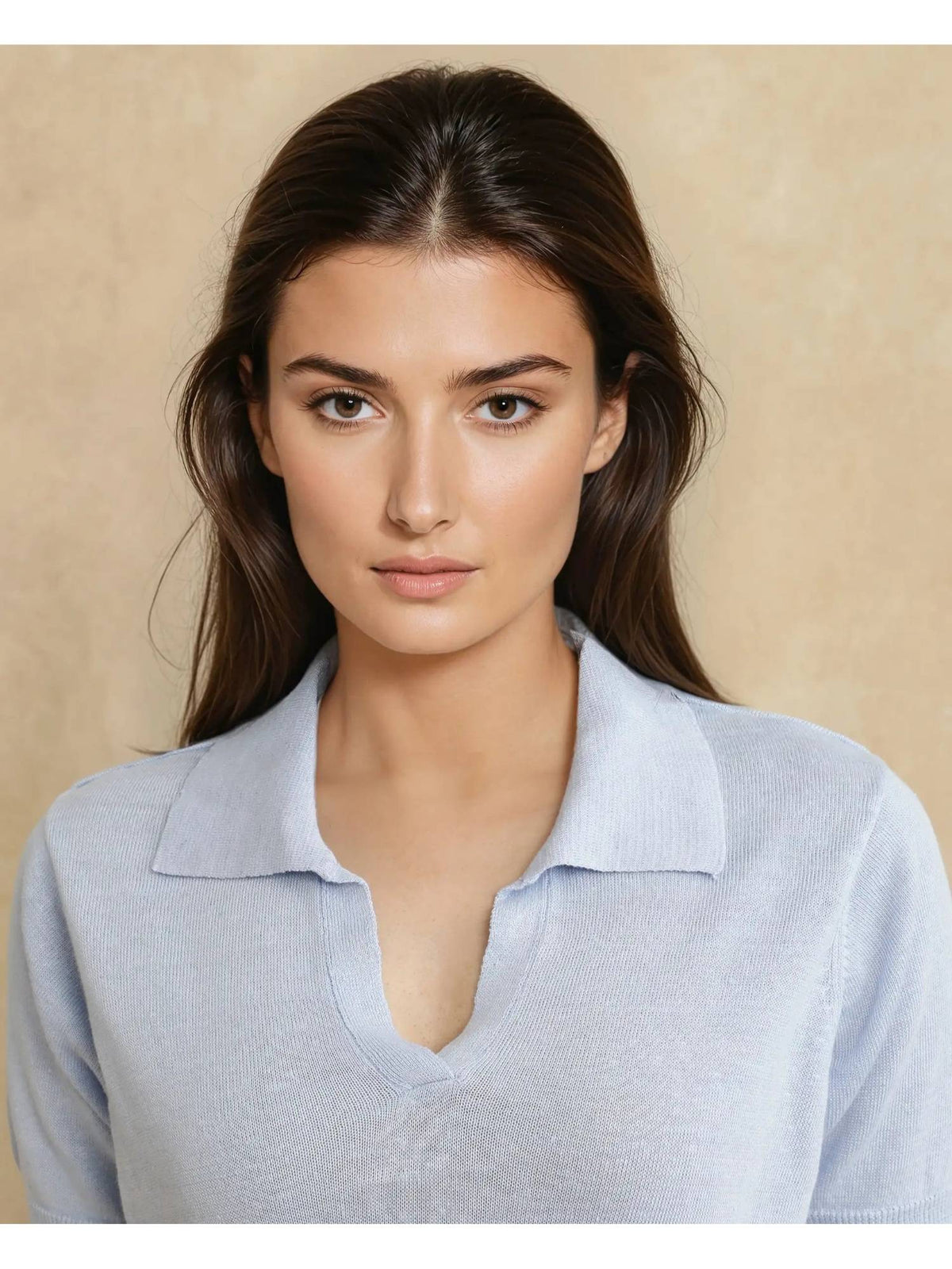 Women Blue Cotton Blend Collar Neck Polo T-Shirt | PW43 - view 3