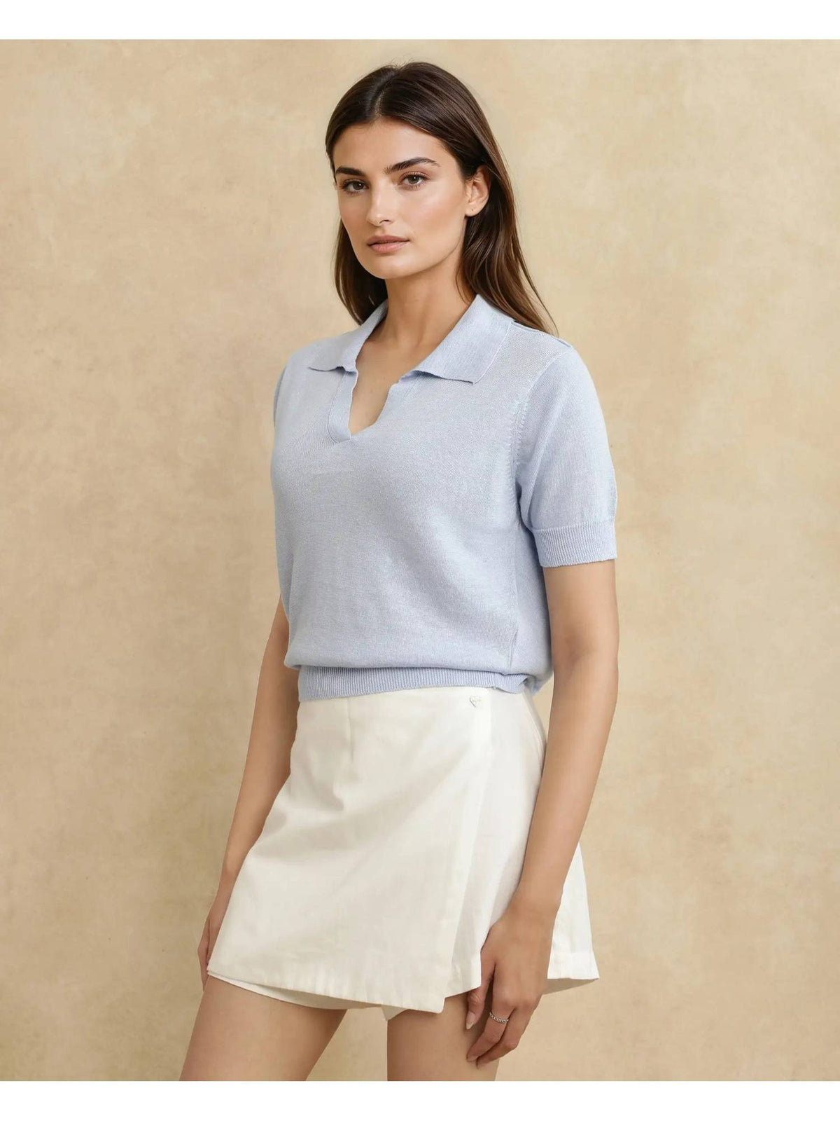 Women Blue Cotton Blend Collar Neck Polo T-Shirt | PW43 - view 4
