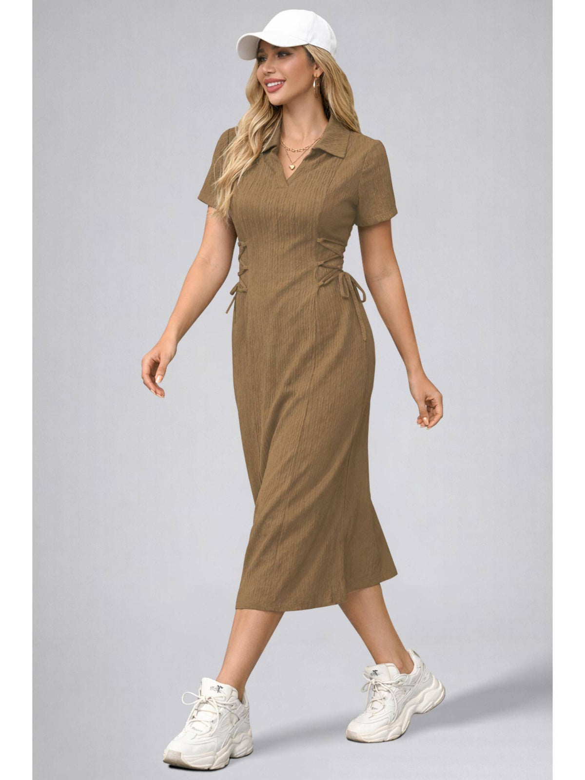 Womens Green Solid Color Midi Western Party Dress for Women | D56 - view 8
