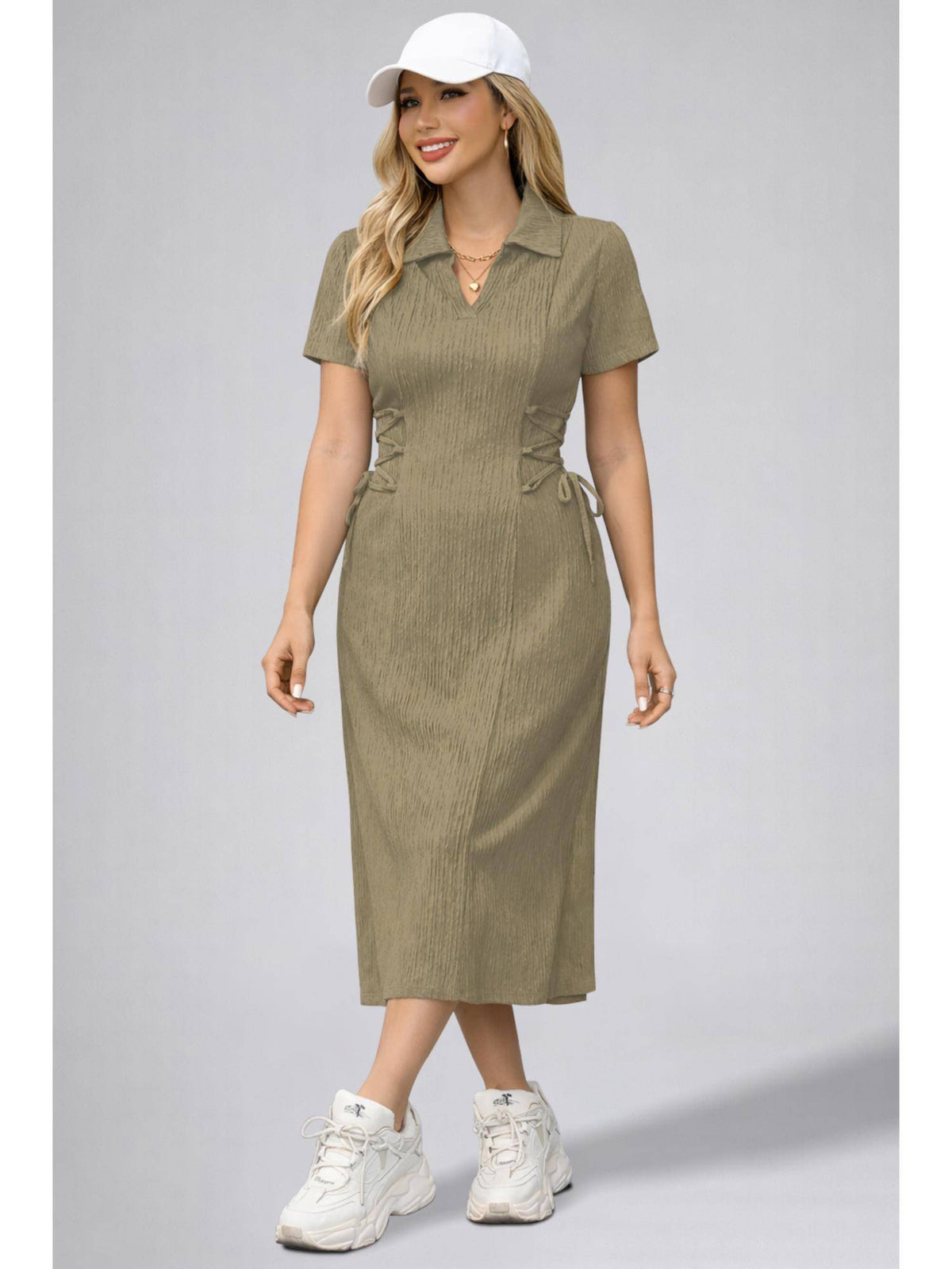 Womens Kiwi Solid Color Midi Western Party Dress for Women | D56 - view 1