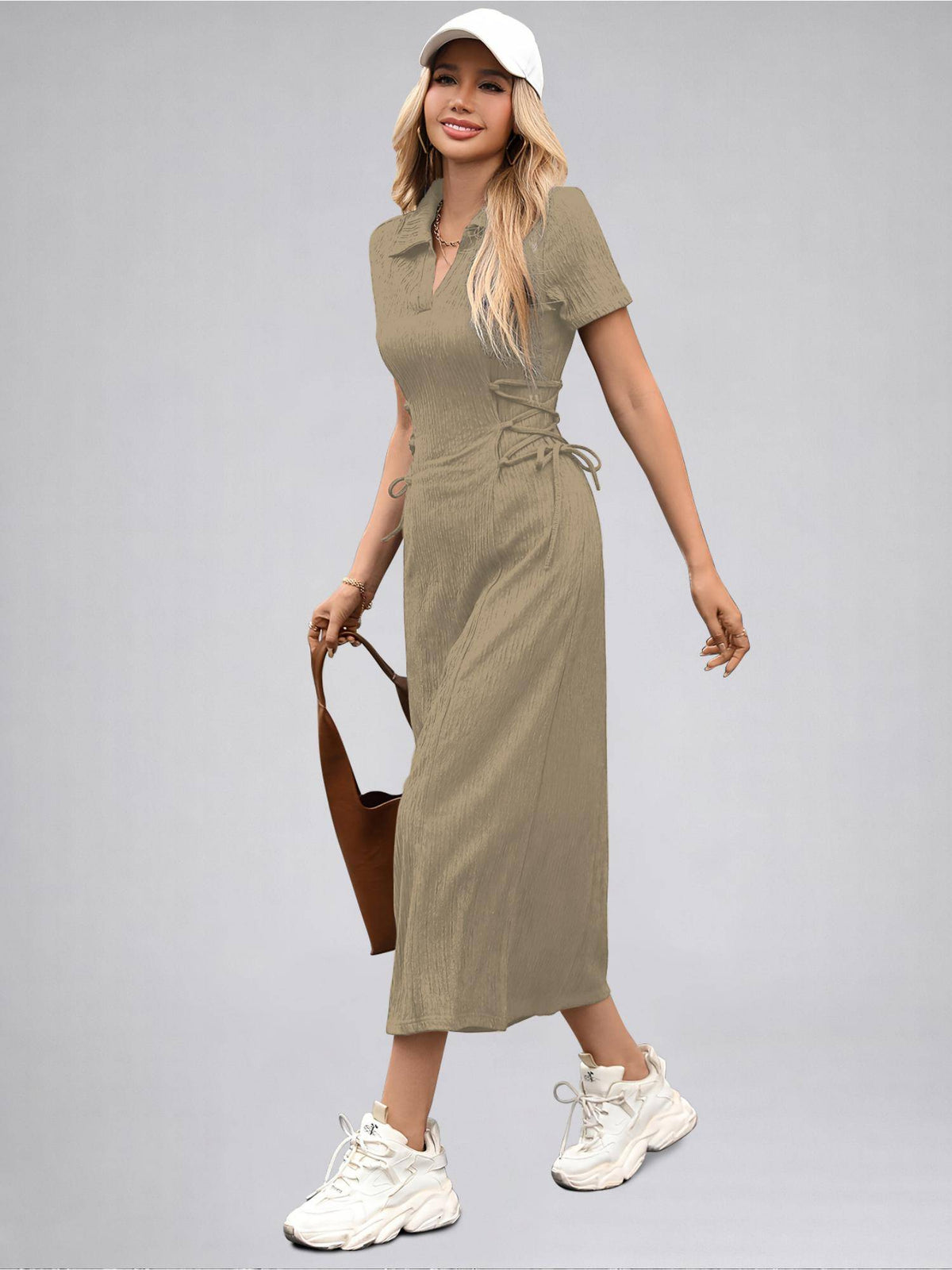Womens Kiwi Solid Color Midi Western Party Dress for Women | D56 - view 2