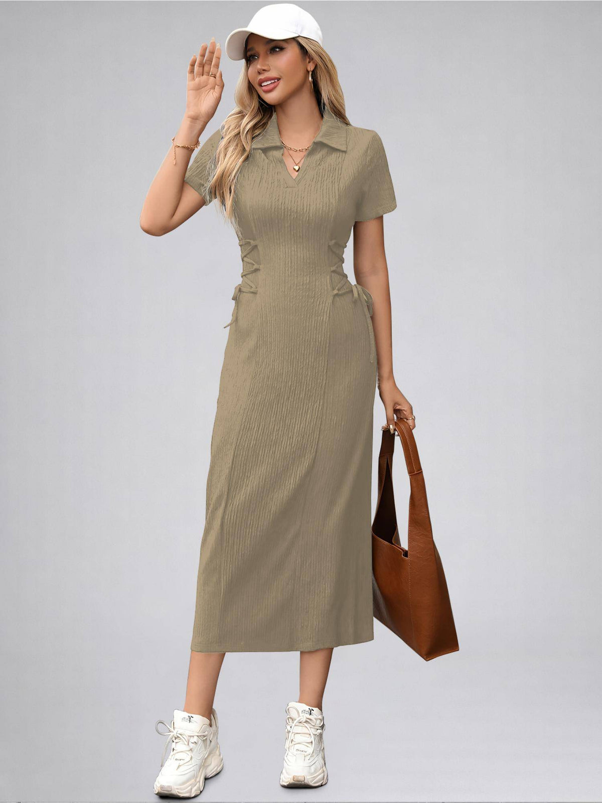 Womens Kiwi Solid Color Midi Western Party Dress for Women | D56 - view 4