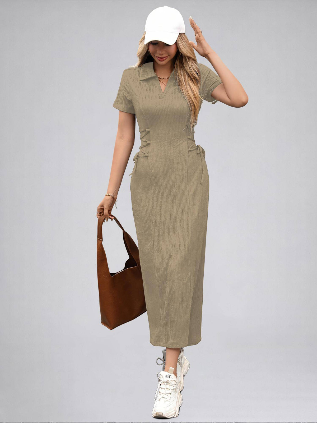 Womens Kiwi Solid Color Midi Western Party Dress for Women | D56 - view 5