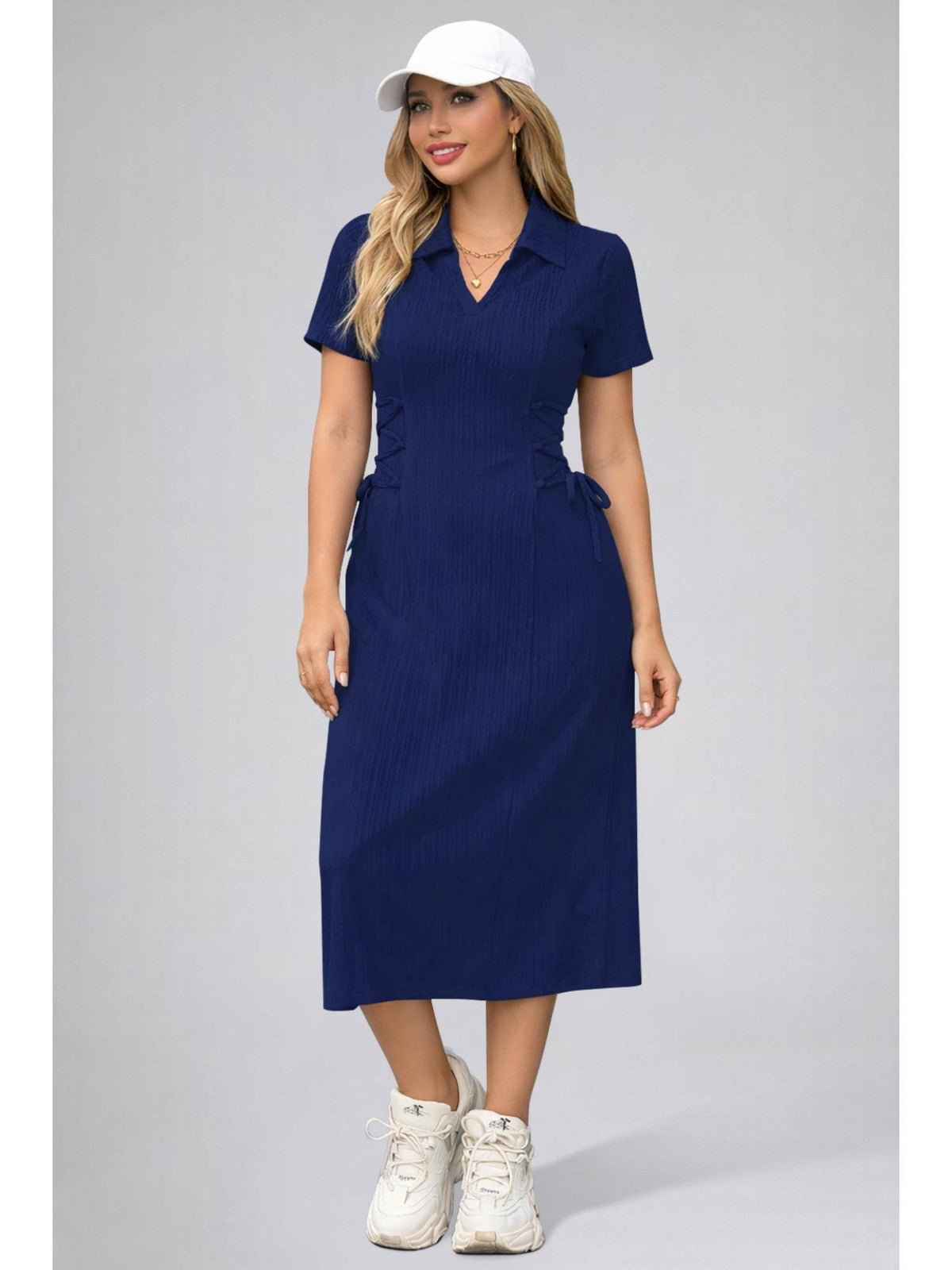 Womens Green Solid Color Midi Western Party Dress for Women | D56 - view 48