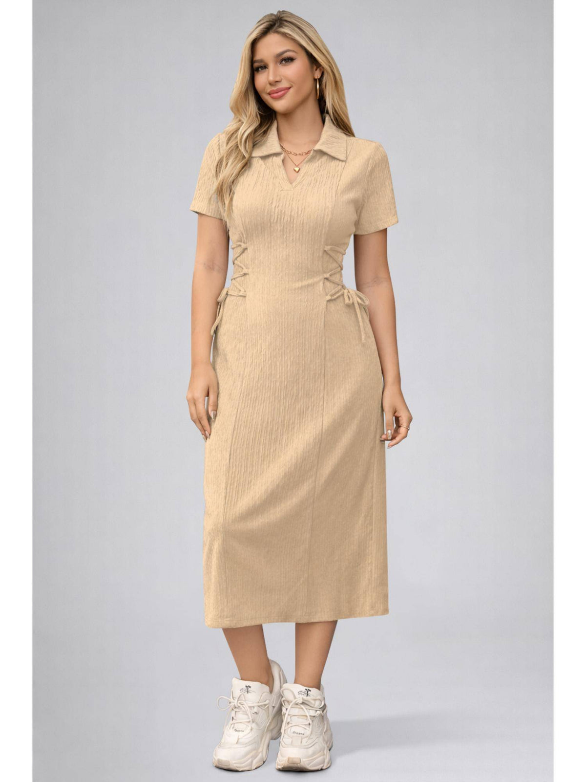 Womens Green Solid Color Midi Western Party Dress for Women | D56 - view 34