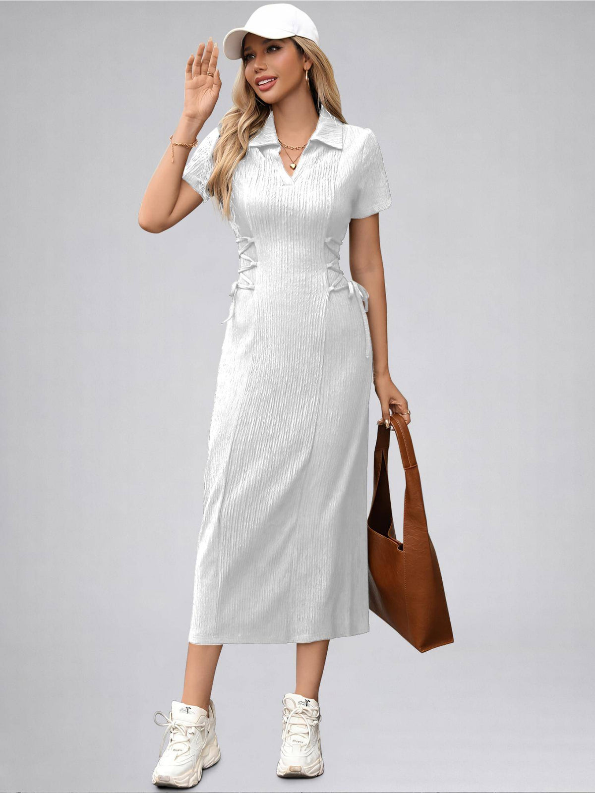 Womens Green Solid Color Midi Western Party Dress for Women | D56 - view 28