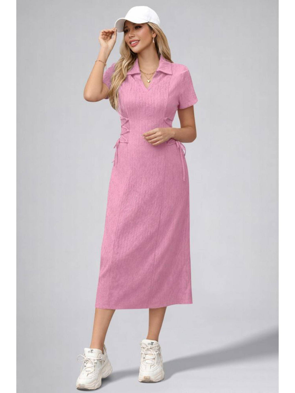 Womens Green Solid Color Midi Western Party Dress for Women | D56 - view 22