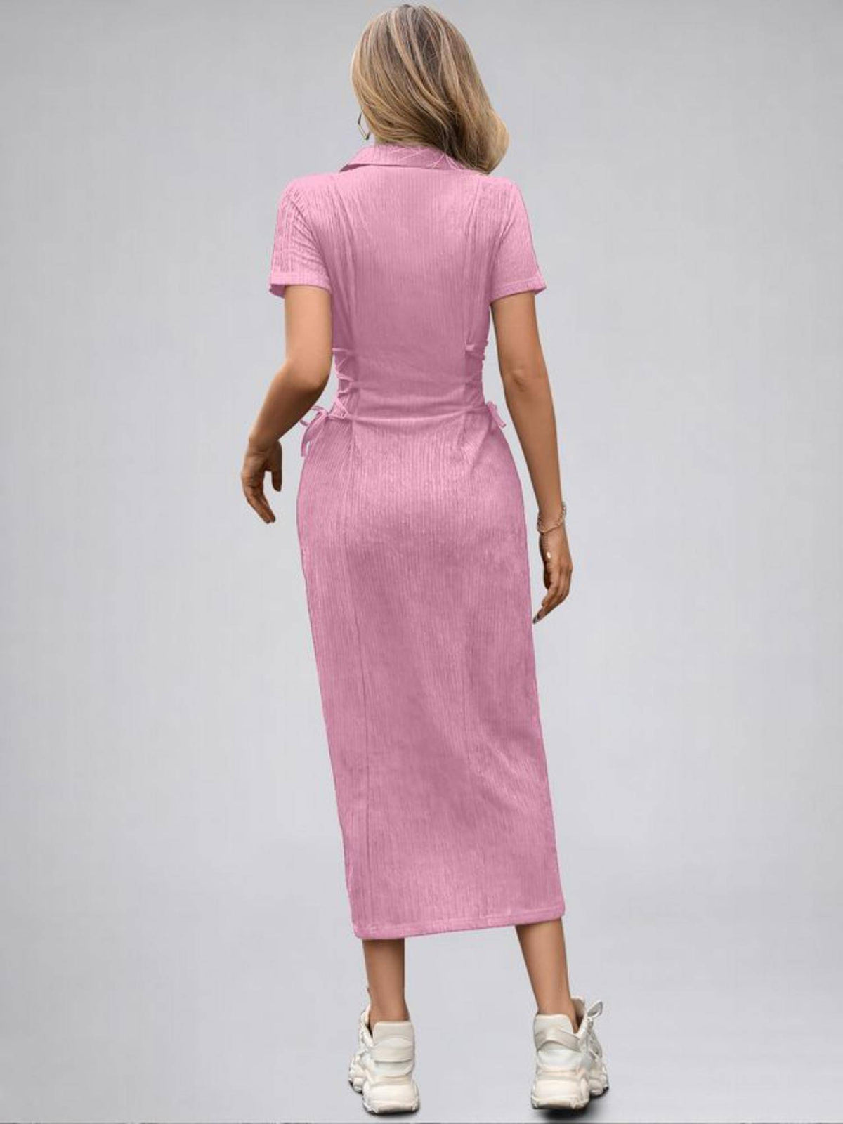 Womens Baby Pink Solid Color Midi Western Dress for Women | D56 - view 3