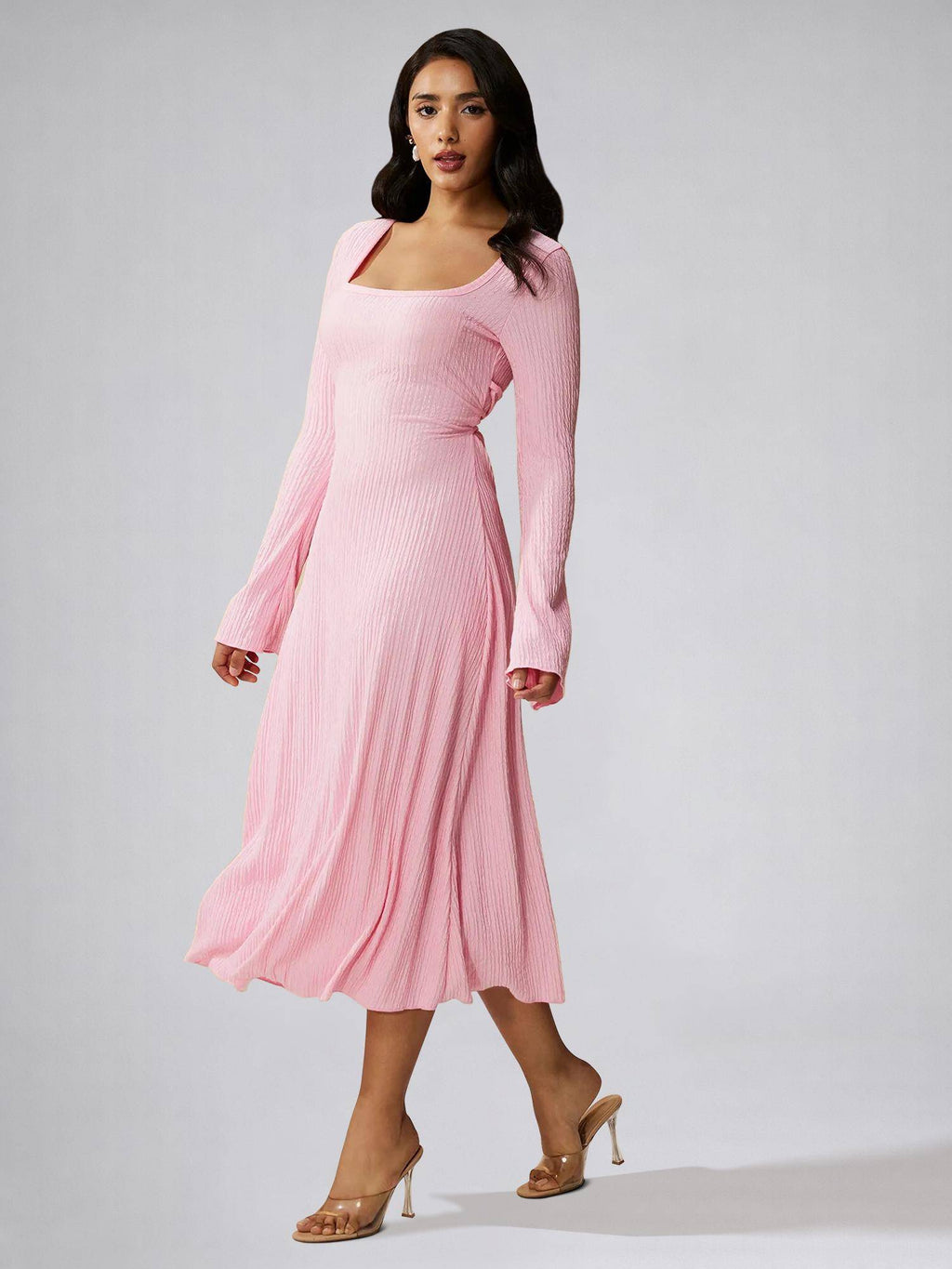 Womens Blue Square Neck A-Line Dress | D56 - view 18