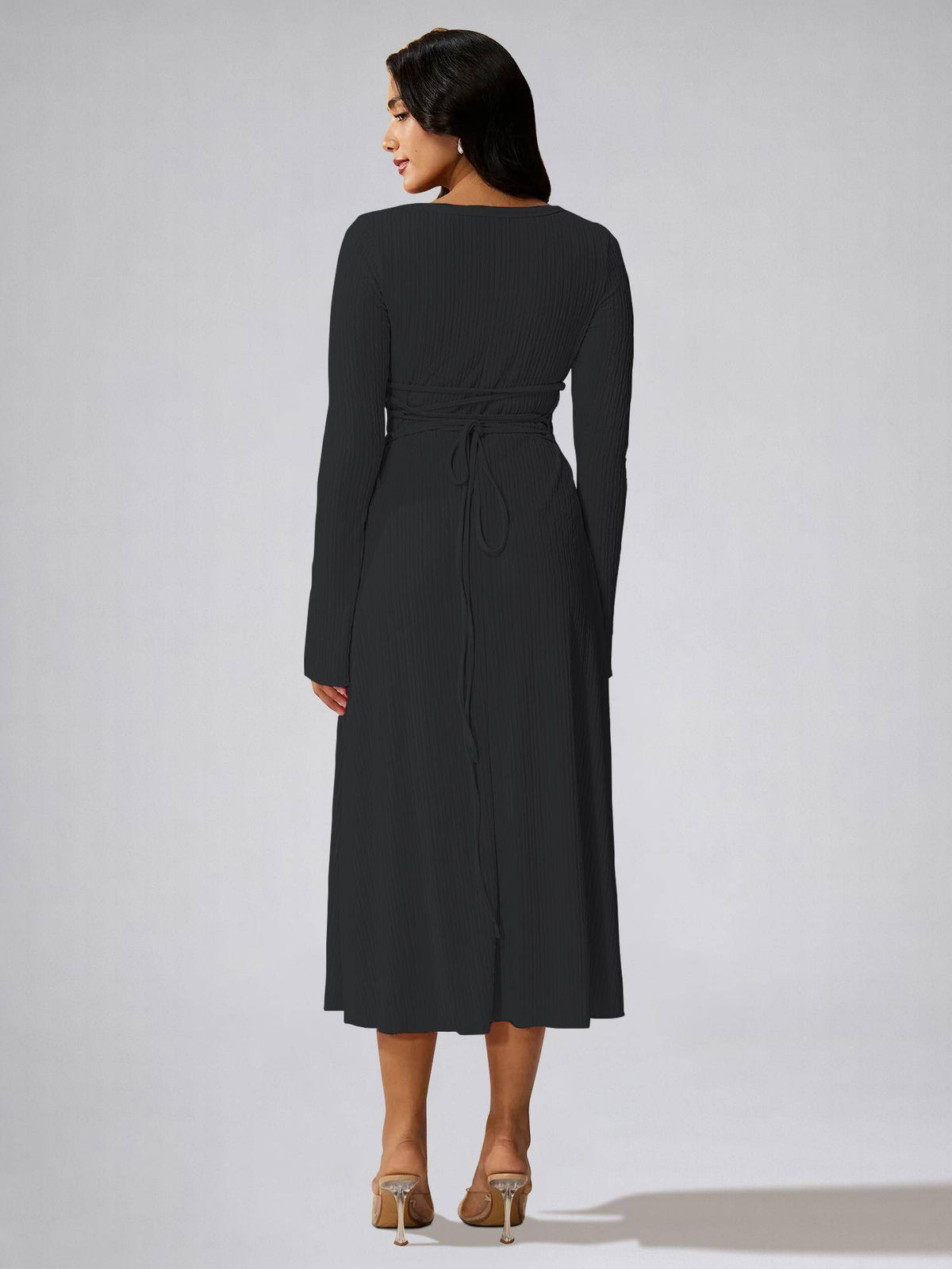 Womens Black Square Neck A-Line Dress | D56 - view 2