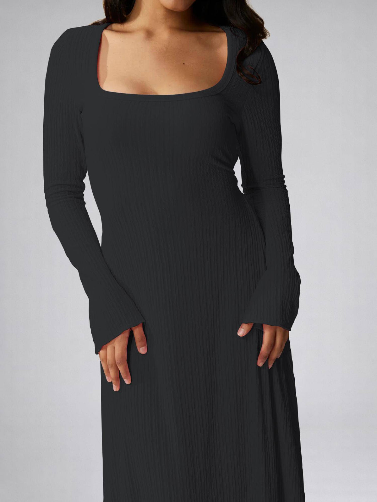 Womens Black Square Neck A-Line Dress | D56 - view 5