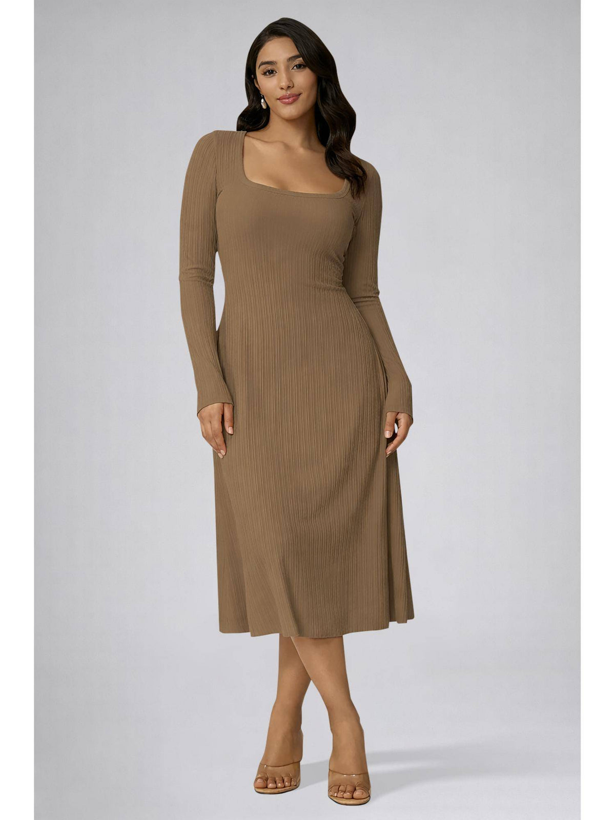 Womens Black Square Neck A-Line Dress | D56 - view 22