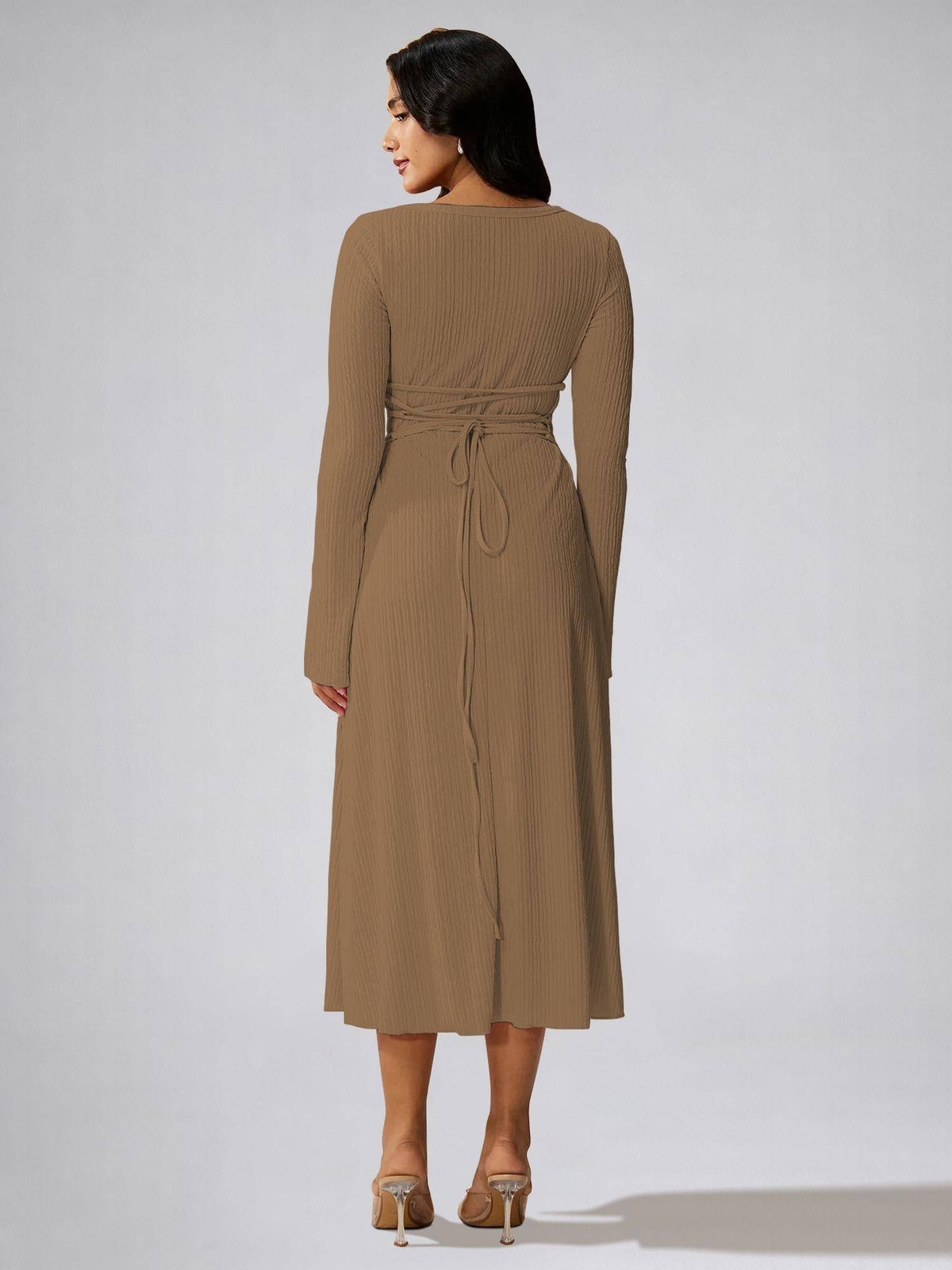 Womens Green Square Neck A-Line Dress | D56 - view 23