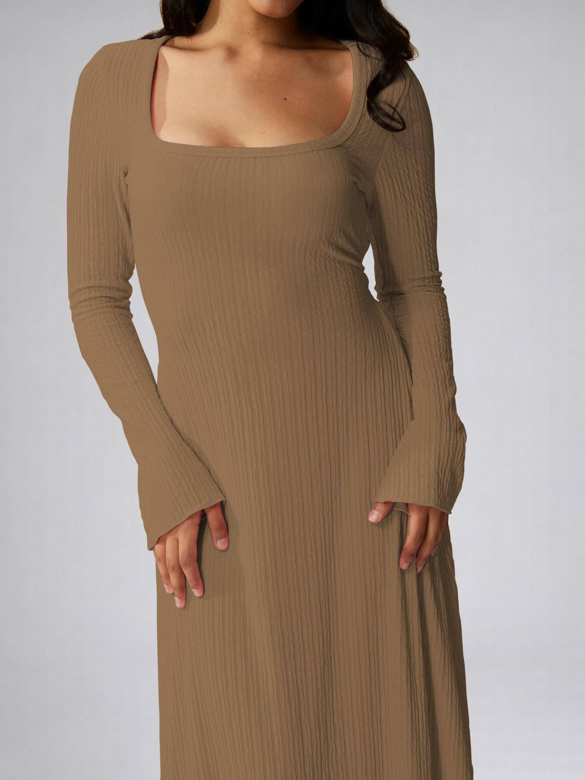 Womens Green Square Neck A-Line Dress | D56 - view 26