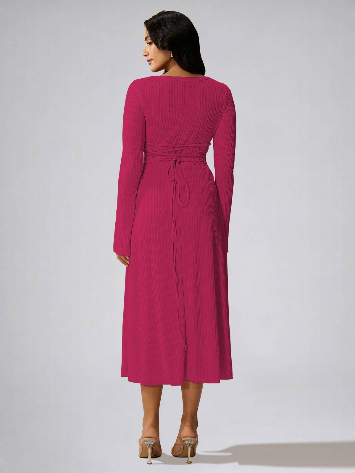 Womens Hot Pink Square Neck A-Line Dress | D56 - view 3