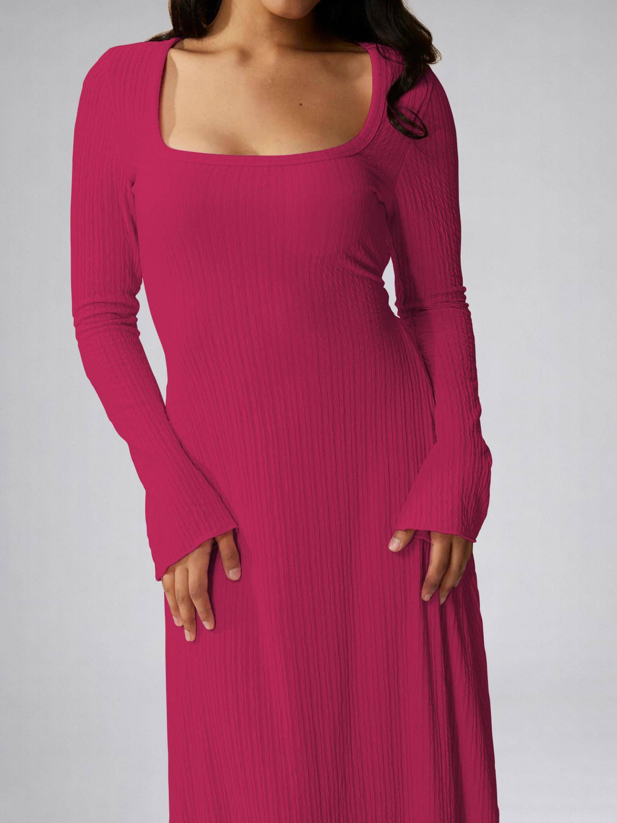 Womens Hot Pink Square Neck A-Line Dress | D56 - view 5
