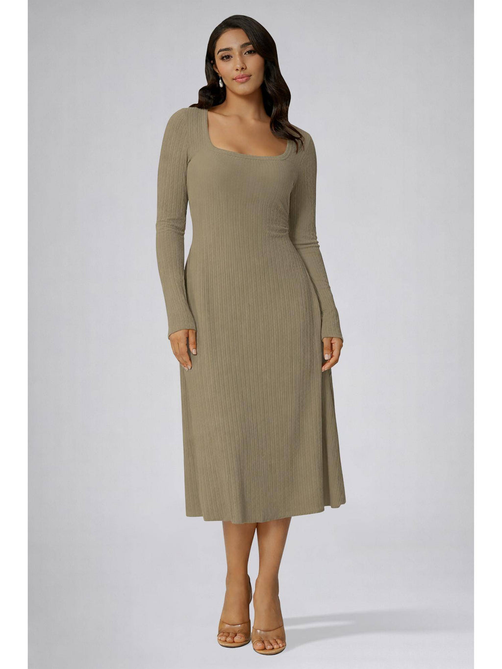 Womens Green Square Neck A-Line Dress | D56 - view 15