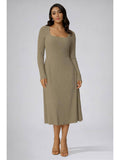 Womens Green Square Neck A-Line Dress | D56 - view 15