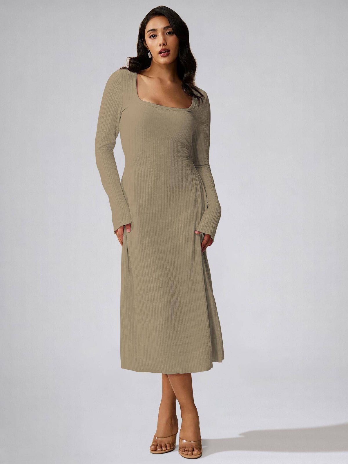 Womens Green Square Neck A-Line Dress | D56 - view 16