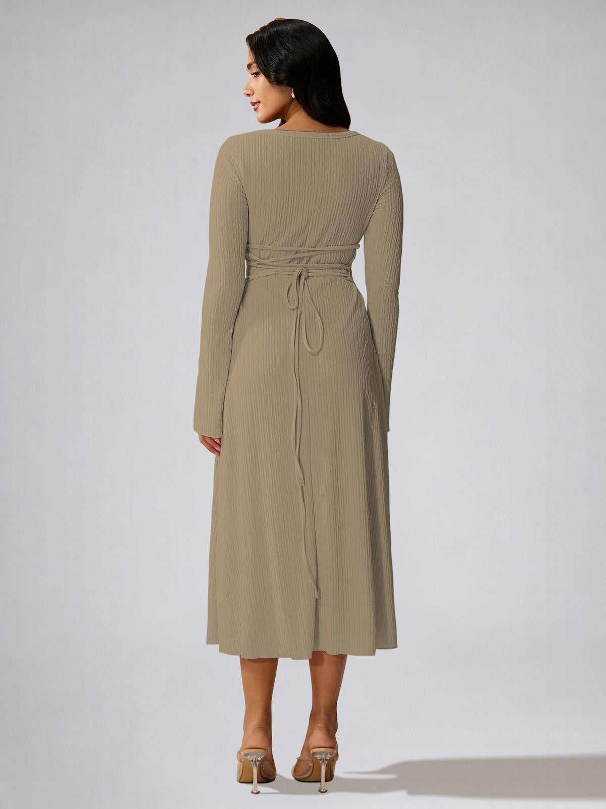 Womens Green Square Neck A-Line Dress | D56 - view 17