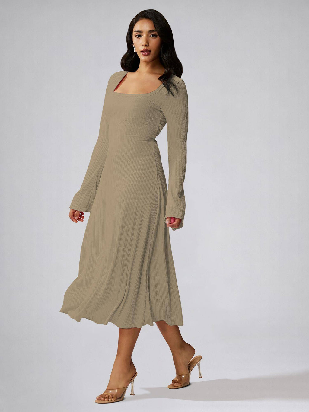 Womens Green Square Neck A-Line Dress | D56 - view 18